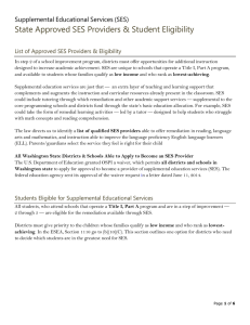 State Approved SES Providers &amp; Student Eligibility Supplemental Educational Services (SES)