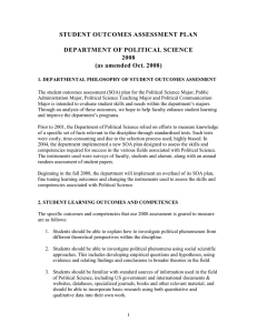 STUDENT OUTCOMES ASSESSMENT PLAN DEPARTMENT OF POLITICAL SCIENCE 2008 (as amended Oct. 2008)