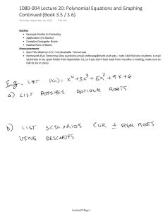 1080-004 Lecture 20: Polynomial Equations and Graphing