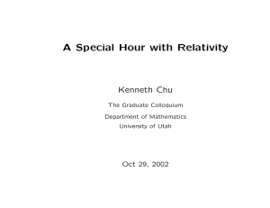 A Special Hour with Relativity Kenneth Chu Oct 29, 2002 The Graduate Colloquium