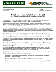 NEWS RELEASE  NYISO wind forecasts to help green the grid