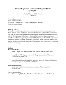 SC704: Regression Models for Categorical Data Spring 2014