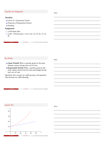 Checklist and Assignment Checklist: Linear Vs. Exponential Growth Properties of Exponential Growth