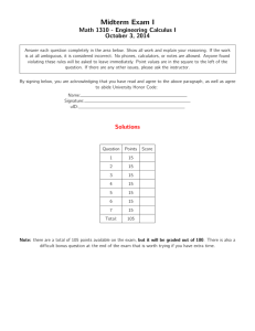 Midterm Exam I Math 1310 - Engineering Calculus I October 3, 2014