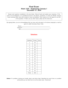 Final Exam Math 1310 - Engineering Calculus I December 17, 2014