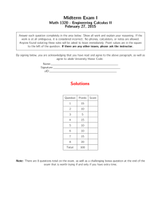 Midterm Exam I Math 1320 - Engineering Calculus II February 27, 2015