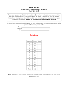 Final Exam Math 1320 - Engineering Calculus II April 30, 2015