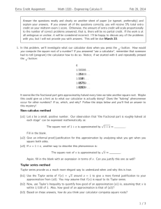 Extra Credit Assignment Math 1320 - Engineering Calculus II Feb 20, 2014