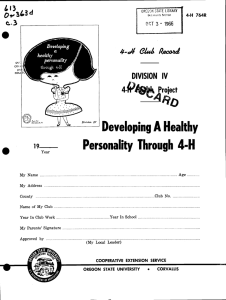 . Personality Through 4-H Developing A Healthy