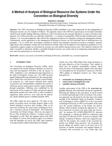 A Method of Analysis of Biological Resource Use Systems Under... Convention on Biological Diversity