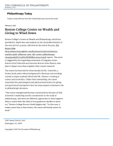 Philanthropy Today Boston College Center on Wealth and Giving to Wind Down