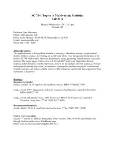 SC 704: Topics in Multivariate Statistics Fall 2012