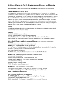 Syllabus: Planet in Peril ‐ Environmental Issues and Society  Course Description (Spring 2012) 