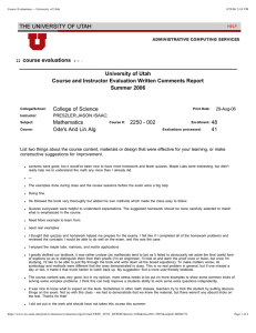 course evaluations University of Utah Course and Instructor Evaluation Written Comments Report