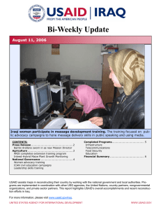Bi-Weekly Update  August 11, 2006 Iraqi women participate in message development training.