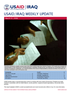 USAID/IRAQ WEEKLY UPDATE  March 31, 2006