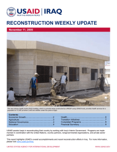 RECONSTRUCTION WEEKLY UPDATE September 23, 2005 November 11, 2005