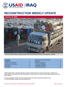 RECONSTRUCTION WEEKLY UPDATE January 19, 2005