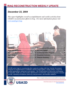 IRAQ RECONSTRUCTION WEEKLY UPDATE December 22, 2004