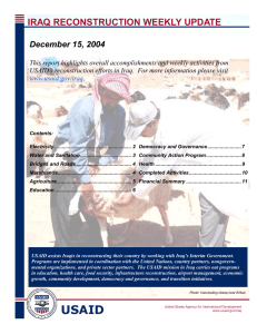 IRAQ RECONSTRUCTION WEEKLY UPDATE December 15, 2004