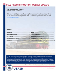 IRAQ RECONSTRUCTION WEEKLY UPDATE November 19, 2004