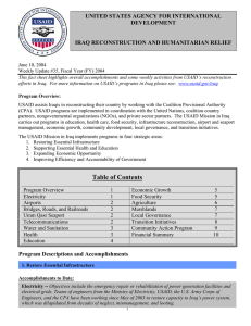 UNITED STATES AGENCY FOR INTERNATIONAL DEVELOPMENT  IRAQ RECONSTRUCTION AND HUMANITARIAN RELIEF