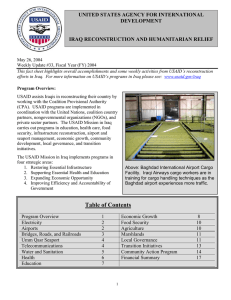 UNITED STATES AGENCY FOR INTERNATIONAL DEVELOPMENT  IRAQ RECONSTRUCTION AND HUMANITARIAN RELIEF