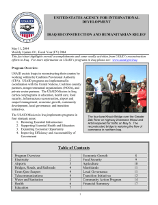 UNITED STATES AGENCY FOR INTERNATIONAL DEVELOPMENT  IRAQ RECONSTRUCTION AND HUMANITARIAN RELIEF