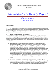 Administrator’s Weekly Report Governance April 10-16, 2004