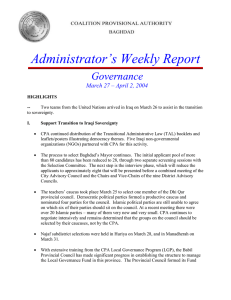 Administrator’s Weekly Report  Governance March 27 – April 2, 2004