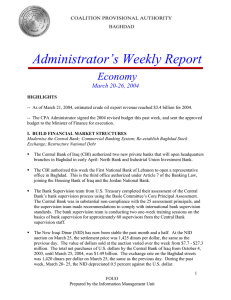Administrator’s Weekly Report Economy March 20-26, 2004