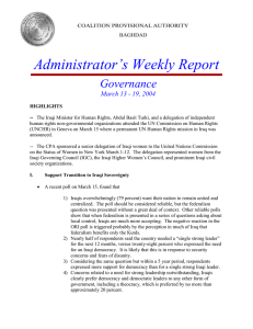 Administrator’s Weekly Report  Governance March 13 - 19, 2004