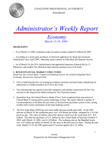 Administrator’s Weekly Report Economy March 13-19, 2004