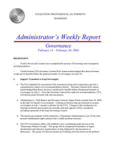 Administrator’s Weekly Report Governance February 14 – February 20, 2004