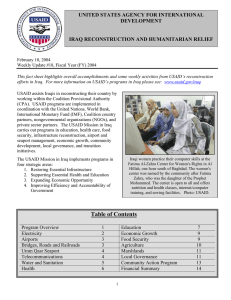 UNITED STATES AGENCY FOR INTERNATIONAL DEVELOPMENT  IRAQ RECONSTRUCTION AND HUMANITARIAN RELIEF