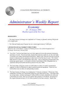 Administrator’s Weekly Report Economy 10 – 16 January 2004