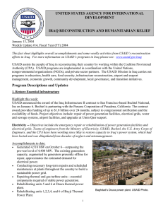 UNITED STATES AGENCY FOR INTERNATIONAL DEVELOPMENT  IRAQ RECONSTRUCTION AND HUMANITARIAN RELIEF