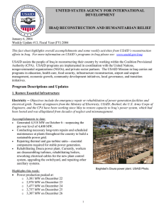 UNITED STATES AGENCY FOR INTERNATIONAL DEVELOPMENT  IRAQ RECONSTRUCTION AND HUMANITARIAN RELIEF