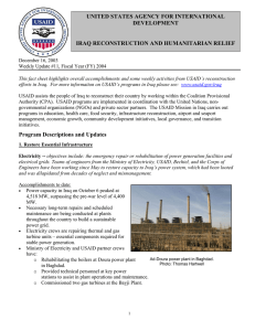 UNITED STATES AGENCY FOR INTERNATIONAL DEVELOPMENT  IRAQ RECONSTRUCTION AND HUMANITARIAN RELIEF