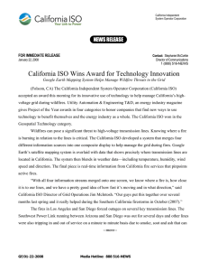 California ISO Wins Award for Technology Innovation NEWS RELEASE