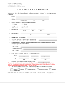 APPLICATION FOR A FORM DS-2019 Texas Tech University