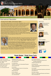 International Newsletter Summer 2014 Greetings from the Office of International Affairs…