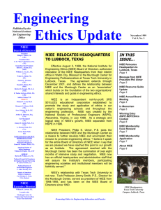 Engineering Ethics Update NIEE  RELOCATES HEADQUARTERS TO LUBBOCK, TEXAS