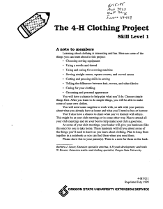 The 4-H Clothing Project Skill Level 1 A note to members