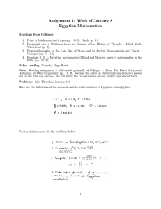 Assignment 1: Week of January 8 Egyptian Mathematics