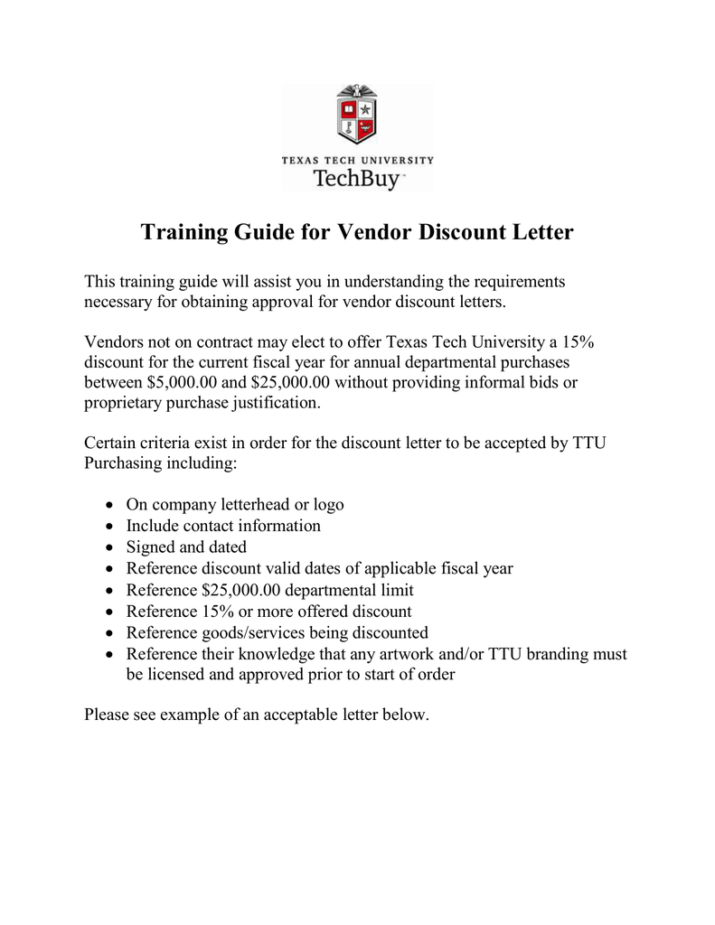 Training Guide for Vendor Discount Letter