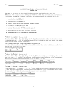 Name Class Time Math 2250 Maple Project 3: Numerical Methods August 2006