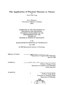 The  Application  of  Physical  Theories ... SUBMITTED TO THE DEPARTMENT OF LINGUISTICS AND PHILOSOPHY