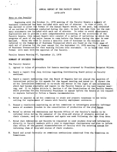 ANNUAL REPORT OF THE FACULTY SENATE 1978-1979 Note to the  faculty: