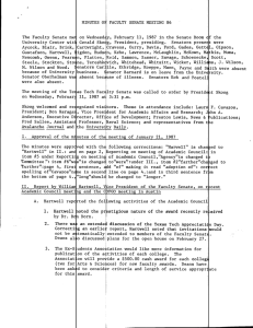 MINUTES 0 FACULTY SENATE MEETING 86 The Faculty Senate met on Wednesd